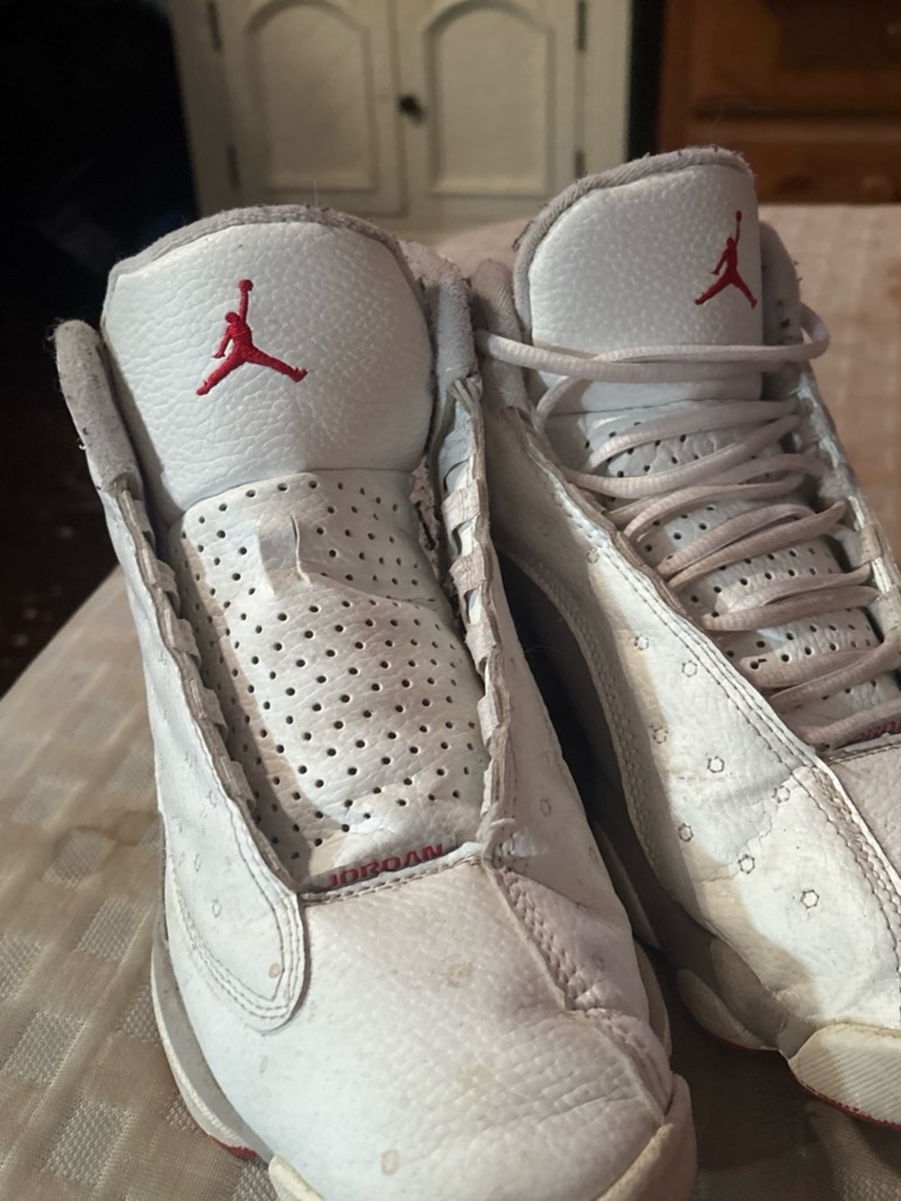 Jordan Men's White Sneakers with Red Jumpman Logo